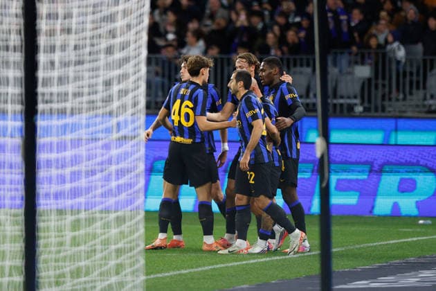 SOCCER JUVENTUS INTER, Inter celebrate goal during the soccer exhibition match between Juventus and Inter Milan at Optus Stadium in Perth, Saturday, August, 8, 2026. ( NO ARCHIVING PERTH WESTERN AUSTRALIA AUSTRALIA  Copyright: xINGOxBURKHARDTx 20260809120886416598