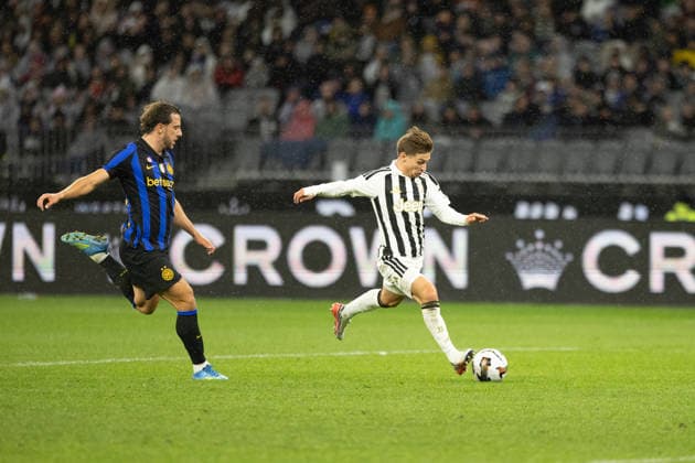 SOCCER JUVENTUS INTER, Juventus Conceicao Francisco Fernandes Da 7 kicks and scores goal during the soccer exhibition match between Juventus and Inter Milan at Optus Stadium in Perth, Saturday, August, 8, 2026. ( NO ARCHIVING PERTH WESTERN AUSTRALIA AUSTRALIA  Copyright: xINGOxBURKHARDTx 20260808170974040592