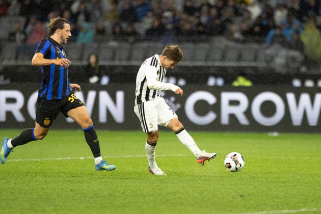 SOCCER JUVENTUS INTER, Juventus Conceicao Francisco Fernandes Da 7 kicks and scores goal during the soccer exhibition match between Juventus and Inter Milan at Optus Stadium in Perth, Saturday, August, 8, 2026. ( NO ARCHIVING PERTH WESTERN AUSTRALIA AUSTRALIA  Copyright: xINGOxBURKHARDTx 20260808134014819967