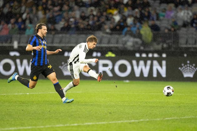 SOCCER JUVENTUS INTER, Juventus Conceicao Francisco Fernandes Da 7 kicks and scores goal during the soccer exhibition match between Juventus and Inter Milan at Optus Stadium in Perth, Saturday, August, 8, 2026. ( NO ARCHIVING PERTH WESTERN AUSTRALIA AUSTRALIA  Copyright: xINGOxBURKHARDTx 20260808155776507980