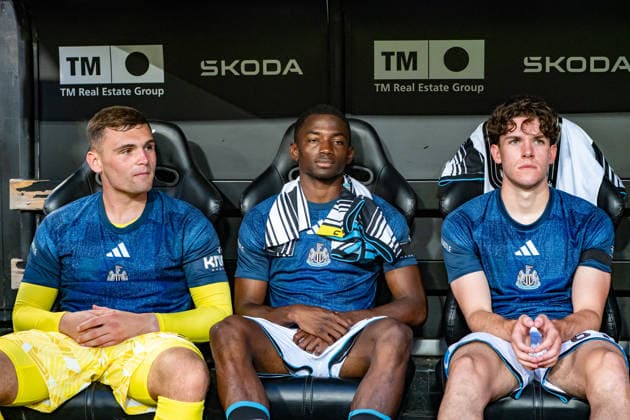 ESP: Valencia CF v Newcastle CF Pre Season match 2026 2027 Bazoumana Toure (c), Aidan Harris (L) and Roruy Finneran of Newcastle during Pre Season match between Valencia CF VS Newcastle played at Estadio Mestalla, Valencia on August 08, 2026 Valencia, Spain. Valencia Spain Football *** ESP Valencia CF vs. Newcastle CF, 2026–2027 Preseason Match: Bazoumana Toure (C), Aidan Harris (L), and Rory Finneran of Newcastle during the preseason match between Valencia CF and Newcastle played at Estadio Mestalla, Valencia, on August 8, 2026. Valencia, Spain. Valencia, Spain. Soccer Copyright: xSomx