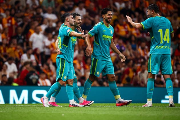 Galatasaray vs Villarreal CF friendly match Villarreal CF team Ayoze Perez of Villarreal CF, Alberto Moleiro of Villarreal CF, Santi Comesana of Villarreal CF celebrate the goal during the match. Galatasaray and Villarreal CF faced each other during friendly match. The match took place Ali Sami Yen Rams Park Stadium on August 8th, 2026. Istanbul Istanbul Turkey Copyright: xBurakxBasturkx