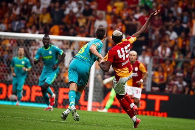 Galatasaray vs Villarreal CF friendly match Victor Osimhen of Galatasaray and Juan Foyth of Villarreal CF vie for the ball. Galatasaray and Villarreal CF faced each other during friendly match. The match took place Ali Sami Yen Rams Park Stadium on August 8th, 2026. Istanbul Istanbul Turkey Copyright: xBurakxBasturkx