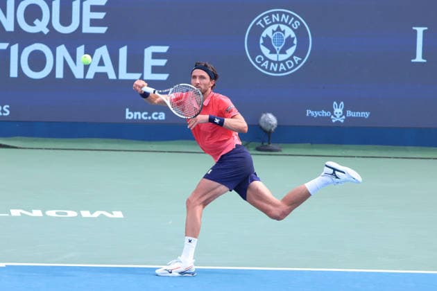 ATP, Tennis Herren Masters 1000 National Bank Open Montreal 2026 - Round of 16 - Day 8 Arthur Rinderknech of France plays a forehand during the Men™s round of 16 match against Brandon Nakashima of United States on day 8 of the ATP Masters 1000 National Bank Open at IGA Stadium. on August 8, 2026, in Montreal, Canada. (Photo by Horacio Zamora Eyepix Group) Copyright: xHoracioxZamorax xEyepixxGroupx HZ_08082026_195065