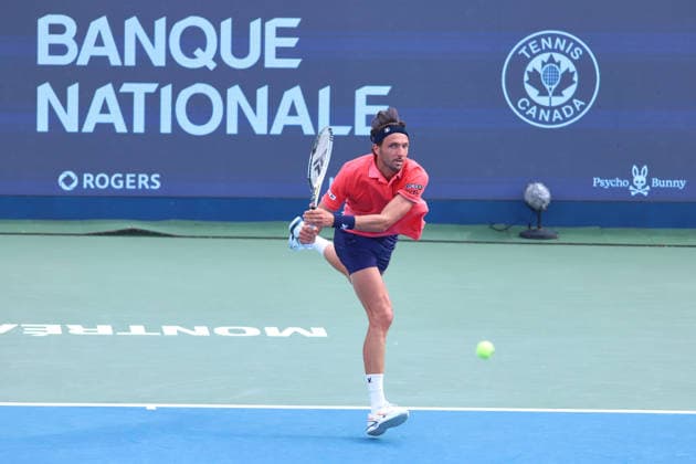 ATP, Tennis Herren Masters 1000 National Bank Open Montreal 2026 - Round of 16 - Day 8 Arthur Rinderknech of France plays a backhand during the Men™s round of 16 match against Brandon Nakashima of United States on day 8 of the ATP Masters 1000 National Bank Open at IGA Stadium. on August 8, 2026, in Montreal, Canada. (Photo by Horacio Zamora Eyepix Group) Copyright: xHoracioxZamorax xEyepixxGroupx HZ_08082026_195071