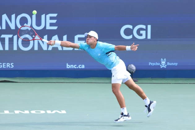 ATP, Tennis Herren Masters 1000 National Bank Open Montreal 2026 - Round of 16 - Day 8 Brandon Nakashima of United States plays a forehand during the Men™s round of 16 match against Arthur Rinderknech of France on day 8 of the ATP Masters 1000 National Bank Open at IGA Stadium. on August 8, 2026, in Montreal, Canada. (Photo by Horacio Zamora Eyepix Group) Copyright: xHoracioxZamorax xEyepixxGroupx HZ_08082026_195072