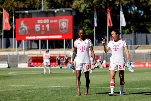 Fußballspielerin Lydia Andrade (MIttelfeld) und Laura Feiersinger (Mittelfeld) beim Testspiel zwischen der 1. Frauen-Mannschaft des 1. FC Köln und dem FC Twente Enschede (NED) im Franz-Kremer-Stadion. (Endstand 5:1) Köln, 08.08.2026 NRW Deutschland *** Soccer players Lydia Andrade (midfielder) and Laura Feiersinger (midfielder) during the friendly match between the 1. FC Köln Women’s First Team and FC Twente Enschede (NED) at Franz Kremer Stadium. Final score: 5–1 for Köln, August 8, 2026, North Rhine-Westphalia, Germany Copyright: xChristophxHardtx