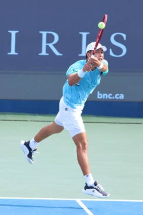 ATP, Tennis Herren Masters 1000 National Bank Open Montreal 2026 - Round of 16 - Day 8 Brandon Nakashima of United States plays a backhand during the Men™s round of 16 match against Arthur Rinderknech of France on day 8 of the ATP Masters 1000 National Bank Open at IGA Stadium. on August 8, 2026, in Montreal, Canada. (Photo by Horacio Zamora Eyepix Group) Copyright: xHoracioxZamorax xEyepixxGroupx HZ_08082026_195077