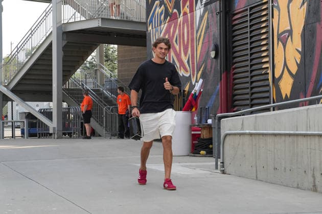 SANDY, UT - AUGUST 08: Sergi Solans 22 of Real Salt Lake arrives prior to the Leagues Cup Phase One match between Atlante FC and Real Salt Lake on August 8, 2026 at America First Field in Sandy, UT. (Photo by Aaron Baker Icon Sportswire) SOCCER: AUG 08 Leagues Cup Salt Lake vs Atlante EDITORIAL USE ONLY Icon260808008