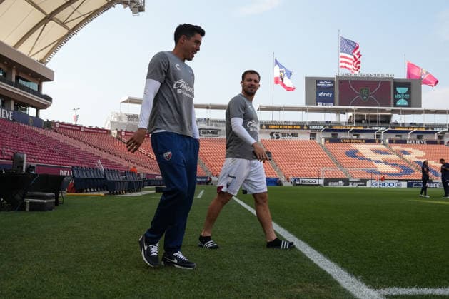 SANDY, UT - AUGUST 08: Eugenio Pizzuto 8 and Eduardo Tercero 4 of Atlante FCduring the Leagues Cup Phase One match between Atlante FC and Real Salt Lake on August 8, 2026 at America First Field in Sandy, UT. (Photo by Aaron Baker Icon Sportswire) SOCCER: AUG 08 Leagues Cup Salt Lake vs Atlante EDITORIAL USE ONLY Icon260808009