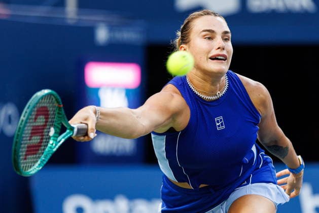 August 8, 2026, Toronto, On, Canada: Aryna Sabalenka reaches for the ball in a match against Ekaterina Alexandrova during round of 16 National Bank Open Tennis action in Toronto, on Saturday, Aug. 8, 2026. Canada News - August 8, 2026  - ZUMAc35_ 20260808_zaf_c35_125 Copyright: xKeitoxNewmanx