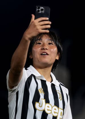 Biella, Italy, 8th August 2026. Remina Chiba of Juventus records social media material following the Juventus Women vs Hammarby IF UEFA Womens Champions League match at Stadio Vittorio Pozzo, Biella. Picture credit should read: Jonathan Moscrop Sportimage EDITORIAL USE ONLY. No use with unauthorised audio, video, data, fixture lists, club league logos or live services. Online in-match use limited to 120 images, no video emulation. No use in betting, games or single club league player publications. SPI_031_JM_JUVE_HAMMARBY_UWCL SPI-4904-0031