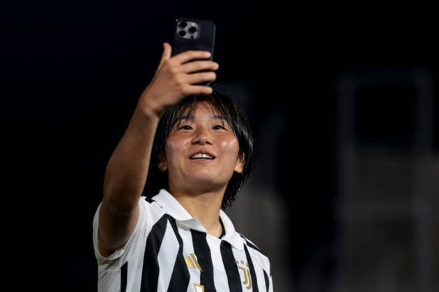 Biella, Italy, 8th August 2026. Remina Chiba of Juventus records social media material following the Juventus Women vs Hammarby IF UEFA Womens Champions League match at Stadio Vittorio Pozzo, Biella. Picture credit should read: Jonathan Moscrop Sportimage EDITORIAL USE ONLY. No use with unauthorised audio, video, data, fixture lists, club league logos or live services. Online in-match use limited to 120 images, no video emulation. No use in betting, games or single club league player publications. SPI_032_JM_JUVE_HAMMARBY_UWCL SPI-4904-0032