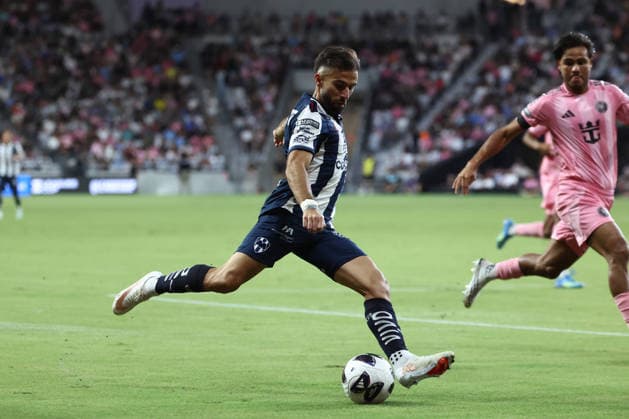 MIAMI, FL - AUGUST 08: Monterrey forward Anthony Martial (9) attempts a shot int he first half during the match between CF Monterrey and Inter Miami on Saturday, August 8, 2026 at NU Stadium in Miami, FL (Photo by Peter Joneleit Icon Sportswire) SOCCER: AUG 08 Leagues Cup Miami vs Monterrey EDITORIAL USE ONLY Icon260808037