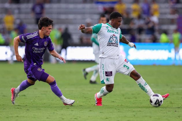 August 8, 2026, Orlando, Florida, USA: LeoÂ³n defender JUAN GUEVARA (3) works the ball against Orlando City SC. Orlando City SC hosted Leon in a Leagues Cup march at Inter.Co Stadium in Orlando, FL. Orlando USA - ZUMAm299 20260808_znp_m299_008 Copyright: xTaylorxMcFeex