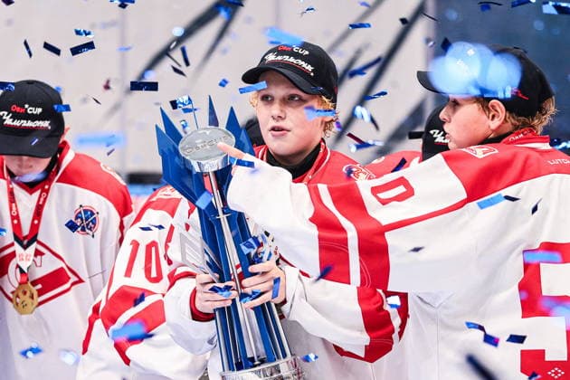 RUSSIA, MYTISHCHI - AUGUST 8, 2026: Gold medal winners, Spartak Moscow U12, celebrate with the trophy during the victory ceremony after the 2026 Ovi Cup final Ice hockey, Eishockey match in Mytishchi, northeast of Moscow. Ovi Cup is an annual youth ice hockey tournament named after three-time world champion Alexander Ovechkin and first held in 2018 2026 Ovi Cup Final Ice Hockey Match Outside Moscow  - ZUMAt113 20260808_zaa_t113_457 Copyright: xSofyaxSandurskayax
