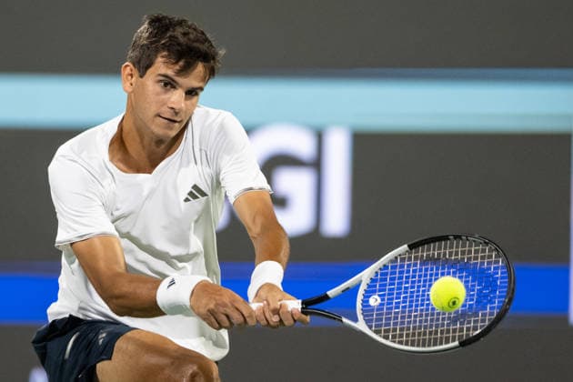 MONTREAL, QC - AUGUST 08: Raphael Jodar from Spain returns the ball the ball against Jiri Lehecka from Czeckia during their singles Round of 16 match on day seven of the ATP, Tennis Herren 1000 National Bank Open presented by Rogers at Stade IGA on August 8, 2026 in Montreal, Quebec, Canada. (Photo by Vincent Ethier Icon Sportswire) TENNIS: AUG 08 National Bank Open EDITORIAL USE ONLY Icon2608082948