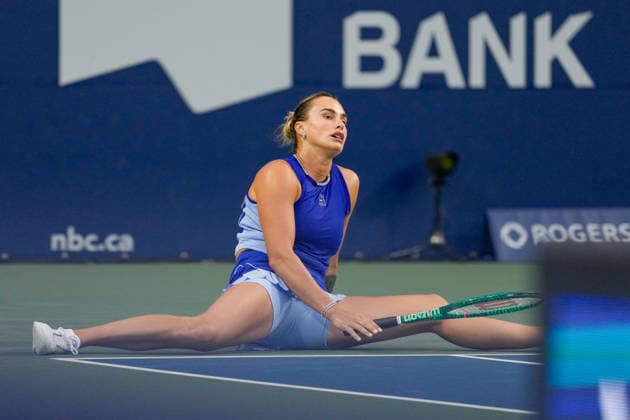 WTA, Tennis Damen Masters 1000 National Bank Open Toronto 2026 - Round of 16 - Day 8 Aryna Sabalenka of Belarus reacts during the Women™s Singles round of 16 match against Yekaterina Aleksandrova of Russia on day 8 of the WTA Masters 1000 National Bank Open at Sobeys Stadium on August 8, 2026, in Toronto, Canada. (Photo by Leonardo Ramirez Eyepix Group) Copyright: xLeonardoxRamirezx xEyepixxGroupx LR_08082026_09421