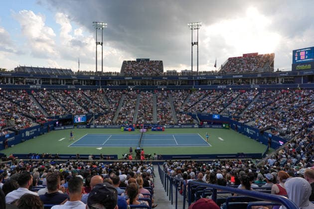 WTA, Tennis Damen Masters 1000 National Bank Open Toronto 2026 - Round of 16 - Day 8 General view of the Women™s Singles round of 16 match between Yekaterina Aleksandrova of Russia and Aryna Sabalenka of Belarus on day 8 of the WTA Masters 1000 National Bank Open at Sobeys Stadium on August 8, 2026, in Toronto, Canada. (Photo by Leonardo Ramirez Eyepix Group) Copyright: xLeonardoxRamirezx xEyepixxGroupx LR_08082026_09436