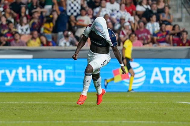SANDY, UT - AUGUST 08: Jairon Charcopa 15 of Atlante FC celebrates a first half goal which was later overturned by VAR during the Leagues Cup Phase One match between Atlante FC and Real Salt Lake on August 8, 2026 at America First Field in Sandy, UT. (Photo by Aaron Baker Icon Sportswire) SOCCER: AUG 08 Leagues Cup Salt Lake vs Atlante EDITORIAL USE ONLY Icon260808021