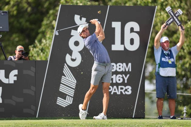 BEDMINSTER, NJ - AUGUST 08: Joaquin Niemann of the LIV Golf League tees off on the 16th tee during the third round of LIV Golf New York on August 8, 2026 at Trump National Golf Club in Bedminster, New Jersey. (Photo by Andrew Mordzynski Icon Sportswire) GOLF: AUG 08 LIV Golf New York EDITORIAL USE ONLY Icon2608088160522