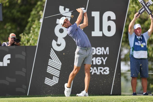 BEDMINSTER, NJ - AUGUST 08: Joaquin Niemann of the LIV Golf League tees off on the 16th tee during the third round of LIV Golf New York on August 8, 2026 at Trump National Golf Club in Bedminster, New Jersey. (Photo by Andrew Mordzynski Icon Sportswire) GOLF: AUG 08 LIV Golf New York EDITORIAL USE ONLY Icon2608088160523