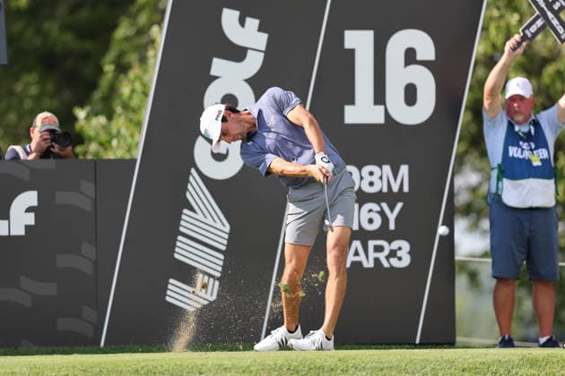 BEDMINSTER, NJ - AUGUST 08: Joaquin Niemann of the LIV Golf League tees off on the 16th tee during the third round of LIV Golf New York on August 8, 2026 at Trump National Golf Club in Bedminster, New Jersey. (Photo by Andrew Mordzynski Icon Sportswire) GOLF: AUG 08 LIV Golf New York EDITORIAL USE ONLY Icon2608088160524