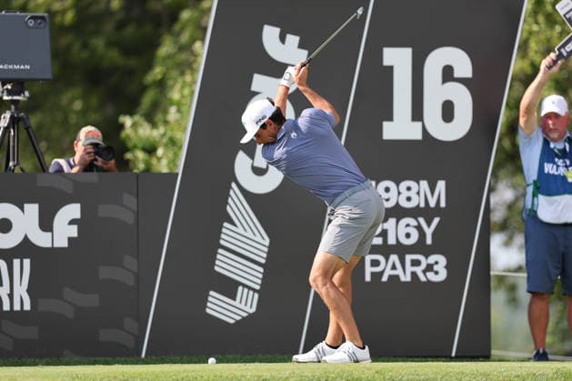 BEDMINSTER, NJ - AUGUST 08: Joaquin Niemann of the LIV Golf League tees off on the 16th tee during the third round of LIV Golf New York on August 8, 2026 at Trump National Golf Club in Bedminster, New Jersey. (Photo by Andrew Mordzynski Icon Sportswire) GOLF: AUG 08 LIV Golf New York EDITORIAL USE ONLY Icon2608088160526