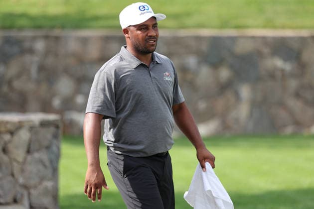 BEDMINSTER, NJ - AUGUST 08: Harold Varner III of the LIV Golf League walks off the tee on the 16th hole during the third round of LIV Golf New York on August 8, 2026 at Trump National Golf Club in Bedminster, New Jersey. (Photo by Andrew Mordzynski Icon Sportswire) GOLF: AUG 08 LIV Golf New York EDITORIAL USE ONLY Icon2608088160541