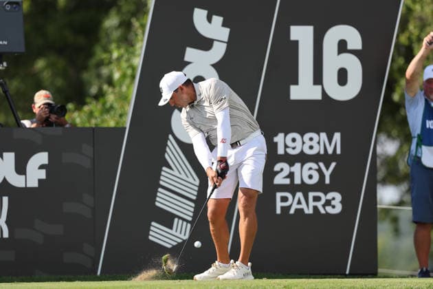 BEDMINSTER, NJ - AUGUST 08: Sergio Garcia of the LIV Golf League tees off on the 16th hole during the third round of LIV Golf New York on August 8, 2026 at Trump National Golf Club in Bedminster, New Jersey. (Photo by Andrew Mordzynski Icon Sportswire) GOLF: AUG 08 LIV Golf New York EDITORIAL USE ONLY Icon2608088160563
