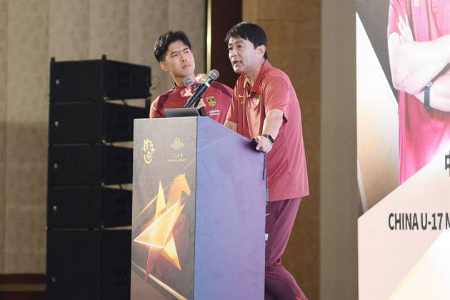 SHANGHAI, CHINA - AUGUST 08: Bin Ukishima (R), head coach of China U17, U 17 Men s national team, Nationalteam shares his experience during 2026 Shanghai Future Star Cup Panel on August 8, 2026 in Shanghai, China.  Copyright: xVCGx 111658833998