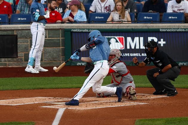 August 8, 2026, Washington D.C, District Of Columbia, United States: Washington, DC; Washington Nationals right fielder Dylan Crews (3) hits a foul ball during the Major League Baseball game between the Washington Nationals and the Cincinnati Reds at Nationals Park on Saturday, August 8, 2026. The Nationals beat the Reds 8-2. Washington D.C United States - ZUMAp258 20260808_znp_p258_015 Copyright: xStevexPrakopex