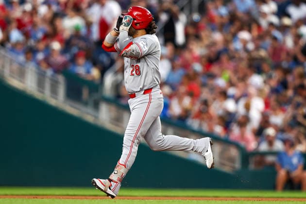 August 8, 2026, Washington D.C, District Of Columbia, United States: Washington, DC; Cincinnati Reds designated hitter Eugenio SuoÂ¡rez (28) celebrates a home run during the Major League Baseball game between the Washington Nationals and the Cincinnati Reds at Nationals Park on Saturday, August 8, 2026. The Nationals beat the Reds 8-2. Washington D.C United States - ZUMAp258 20260808_znp_p258_048 Copyright: xStevexPrakopex