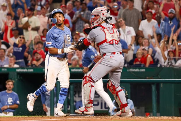 August 8, 2026, Washington D.C, District Of Columbia, United States: Washington, DC; Washington Nationals second baseman Nasim NuoÂ±ez (26) is tagged out at home plate by Cincinnati Reds catcher Jose Trevino (35) during the Major League Baseball game between the Washington Nationals and the Cincinnati Reds at Nationals Park on Saturday, August 8, 2026. The Nationals beat the Reds 8-2. MLB, Baseball Herren, USA Washington Nationals 8:2 Cincinnati Reds  - ZUMAp258 20260808_znp_p258_054 Copyright: xStevexPrakopex