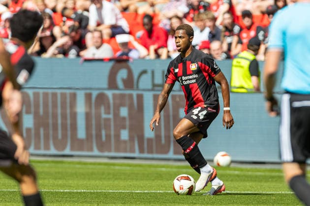Jeanuel Belocian (Bayer 04 Leverkusen) controls the ball during the pre-season friendly match between Bayer 04 Leverkusen and Sevilla FC at BayArena on August 8, 2026 in Leverkusen, Germany. (Photo by Mario Hommes DeFodi Images) - *** Jeanuel Belocian of Bayer 04 Leverkusen controls the ball during the preseason friendly match between Bayer 04 Leverkusen and Sevilla FC at BayArena on August 8, 2026, in Leverkusen, Germany. Photo by Mario Hommes, DeFodi Images