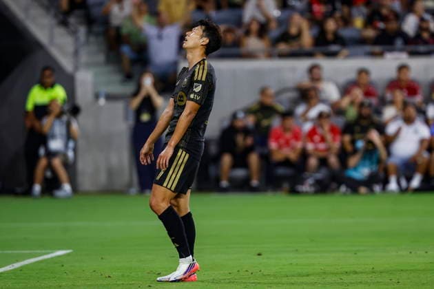 Leagues Cup - LAFC vs Deportivo Toluca Los Angeles FC forward Son Heung-Min reacts to missing a goal in the first half during the Leagues Cup Phase One soccer match between Los Angeles FC and Deportivo Toluca at BMO Stadium in Los Angeles, California, USA, 08 August 2026. LOS ANGELES CALIFORNIA United States  Copyright: xCHRISxTORRESx