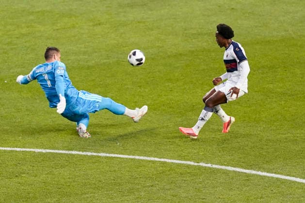 SANDY, UT - AUGUST 08: Rafael 1 of Real Salt Lake and Jhojan Julio 7 of Atlante FC battle for the ball during the Leagues Cup Phase One match between Atlante FC and Real Salt Lake on August 8, 2026 at America First Field in Sandy, UT. (Photo by Aaron Baker Icon Sportswire) SOCCER: AUG 08 Leagues Cup Salt Lake vs Atlante EDITORIAL USE ONLY Icon260808045