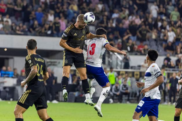 August 8, 2026, Los Angeles, California, USA: Los Angeles FC defender Ryan Thomas Porteous (5) and Toluca FC defender Luan Garcia Teixeira (13) vie for the ball during a Leagues Club soccer match on Saturday, Aug. 8, 2026 in Los Angeles. Los Angeles USA - ZUMAc68_ 20260808_zaf_c68_015 Copyright: xRingoxChiux
