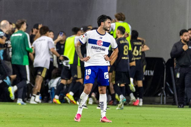 August 8, 2026, Los Angeles, California, USA: Toluca FC defender Santiago Simon (19) reacts after the Los Angeles FC defender Eddie Segura (4) scoring a gaol during a Leagues Club soccer match on Saturday, Aug. 8, 2026 in Los Angeles. Los Angeles USA - ZUMAc68_ 20260808_zaf_c68_020 Copyright: xRingoxChiux