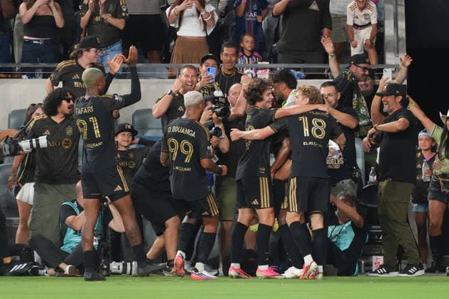 Los Angeles FC players celebrate a goal during a Leagues Cup match between Toluca and Los Angeles FC at BMO Stadium in Los Angeles, USA, 08 August 2026. Leagues Cup: Toluca vs Los Angeles FC !ACHTUNG: NUR REDAKTIONELLE NUTZUNG!  Copyright: xOmarxAlonsox AME7376 20260809-55021103675_1