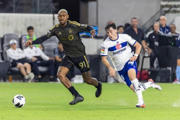 August 8, 2026, Los Angeles, California, USA: Los Angeles FC defender Nkosi Tafari Burgess (91) and Toluca FC forward Federico SebastioÂ¡n VioÂ±as Barboza (16) vie for the ball during a Leagues Club soccer match on Saturday, Aug. 8, 2026 in Los Angeles. Los Angeles USA - ZUMAc68_ 20260808_zaf_c68_029 Copyright: xRingoxChiux