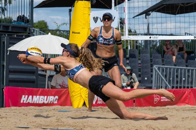 HAMBURG, GERMANY - AUGUST 8: Nina Brunner (Player No. 1, SUI), Tanja Hüberli (Player No. 2, SUI) during the Beach Pro Tour - Elite 16 at Hamburg on August 8, 2026 in Hamburg, Germany. Germany Copyright: xPeterxWeberx