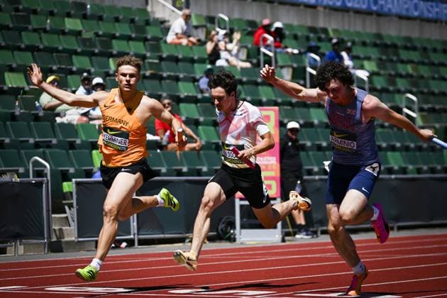 Belgian U20 Sam Van Dooren (Men s 100 Metres, 4x100 Metres Relay) is pictured in action during the World Athletics U20 Championships, Sunday 9 August 2026, in Eugene, USA. The world championships take place from 5 to 9 August. THOMASxWINDESTAM  x182997914x