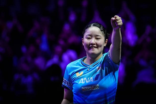 (260809) -- YOKOHAMA, Aug. 9, 2026 -- Harimoto Miwa of Japan celebrates victory after the women s singles semifinal match between Harimoto Miwa of Japan and Wang Yidi of China at the WTT Champions Yokohama 2026 in Yokohama, Japan, Aug. 9, 2026. ) (SP)JAPAN-YOKOHAMA Table tennis, Tischtennis WTT CHAMPIONS YOKOHAMA-WOMEN S SINGLES JiaxHaocheng 