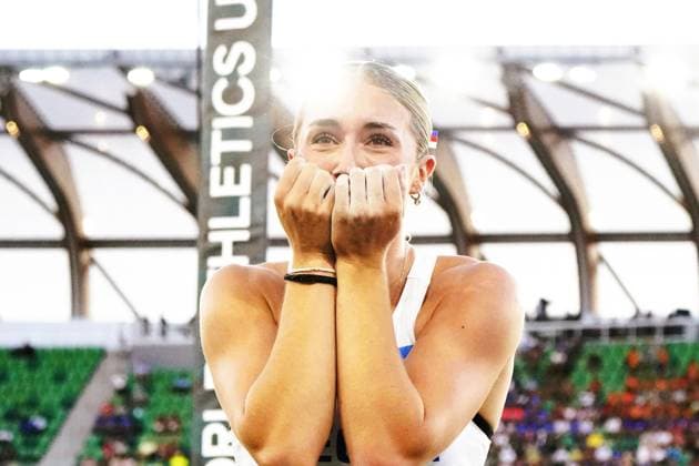 Leichtathletik, U20 WM in Eugene #3 (260809) -- EUGENE, Aug. 9, 2026 -- Nicole Krutilova of the Czech Republic reacts during the women s pole vault at the 2026 World U20 Athletics Championships in Eugene, Oregon, the United States, Aug. 8, 2026. ) (SP)U.S.-EUGENE-ATHLETICS-2026 WORLD U20 CHAMPIONSHIPS WuxXiaoling 