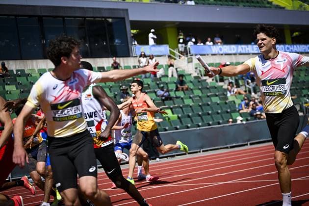 Leichtathletik, U20 WM in Eugene #3 Belgian U20 Matteo Vercruysse (Men s 4x400 Metres Relay) is pictured in action during the World Athletics U20 Championships, Sunday 9 August 2026, in Eugene, USA. The world championships take place from 5 to 9 August. THOMASxWINDESTAM  x182997880x