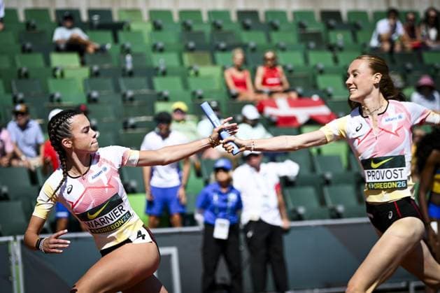 Leichtathletik, U20 WM in Eugene #3 Belgian U20 Marie-Lou Warnier (Women s 4x400 Metres Relay) is pictured in action during the World Athletics U20 Championships, Sunday 9 August 2026, in Eugene, USA. The world championships take place from 5 to 9 August. THOMASxWINDESTAM  x182997860x
