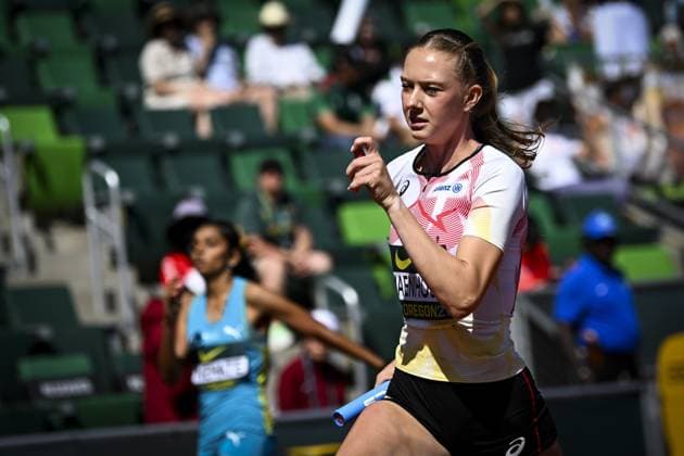 Leichtathletik, U20 WM in Eugene #3 Belgian U20 Ellemieke Maenhoudt (Women s 4x400 Metres Relay) is pictured in action during the World Athletics U20 Championships, Sunday 9 August 2026, in Eugene, USA. The world championships take place from 5 to 9 August. THOMASxWINDESTAM  x182997853x