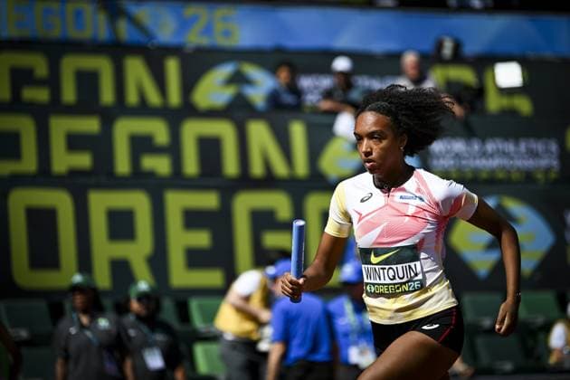 Leichtathletik, U20 WM in Eugene #3 Belgian U20 Maya Wintquin (Women s 4x400 Metres Relay) is pictured during the World Athletics U20 Championships, Sunday 9 August 2026, in Eugene, USA. The world championships take place from 5 to 9 August. THOMASxWINDESTAM  x182997843x