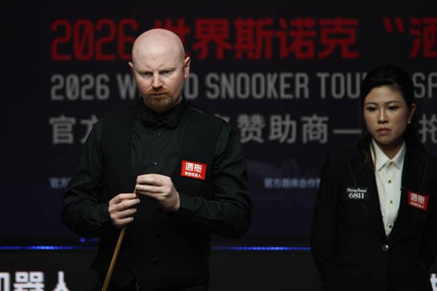 TAIYUAN, CHINA - AUGUST 09: Anthony McGill of Scotland chalks the cue in the first round match against Xiao Guodong of China on day 2 of the 2026 World Snooker Tour China Open at Taiyuan Binhe Sports Center on August 9, 2026 in Taiyuan, Shanxi Province of China.  Copyright: xTaixChengzhex 111658964104